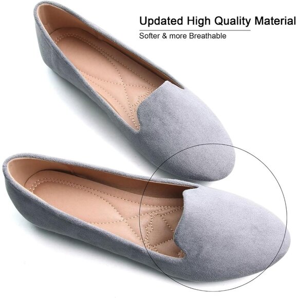 Women's Comfortable Round Toe Gray Flats Fashion Ballet Dressy Loafers Shoes - Picture 2 of 6